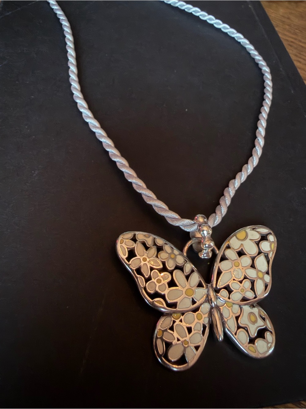 Brighton "Upsy Daisy" Silver Butterfly Pendant Necklace w/ Custom Cord - Picture 3 of 7
